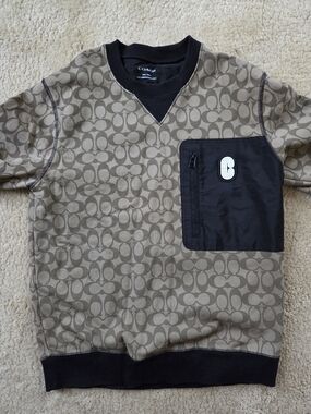 Coach Men’s Tan Signature Jacquard Crewneck with Black Pocket